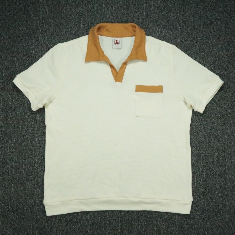 Dandy Del Mar Shirt Mens Large Off White Cream Cannes Waffle Polo Johnny Collar